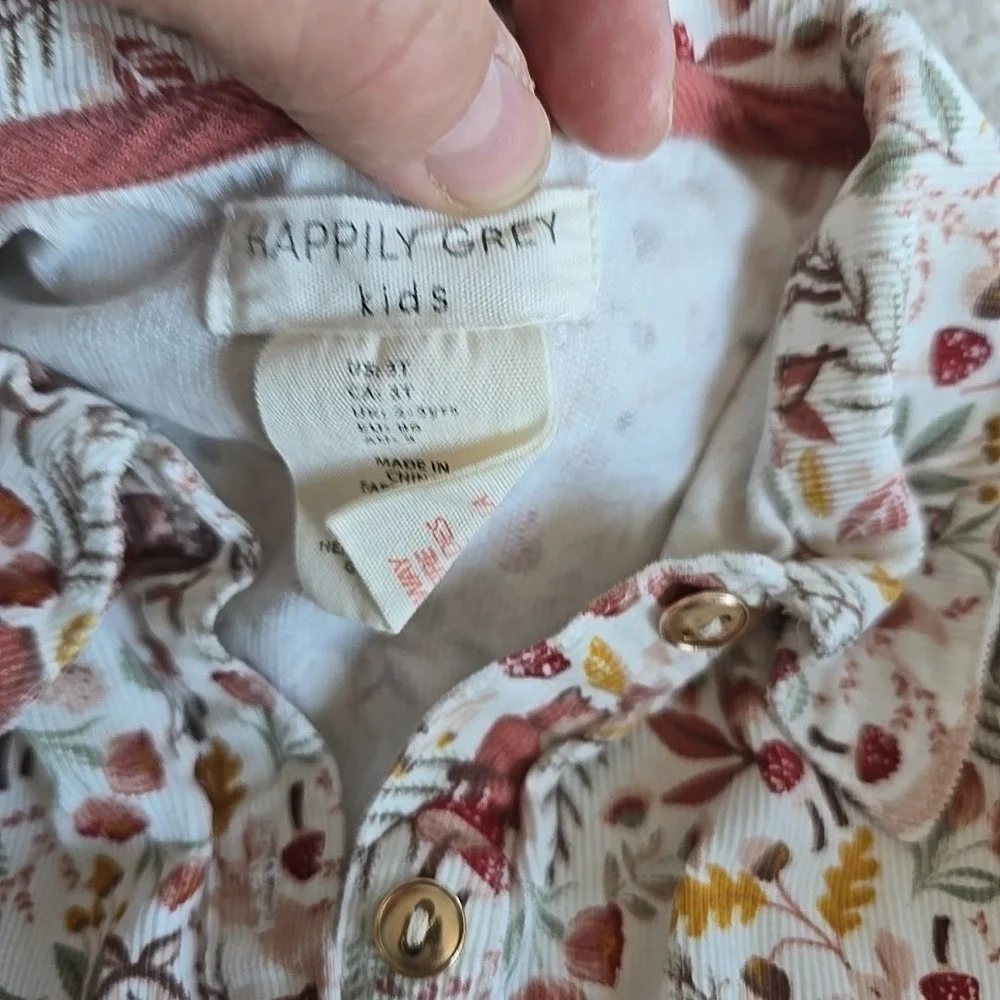 Happily Grey Kids 3T Girls Dress Deer Mushroom Nature Long Sleeve Corduroy